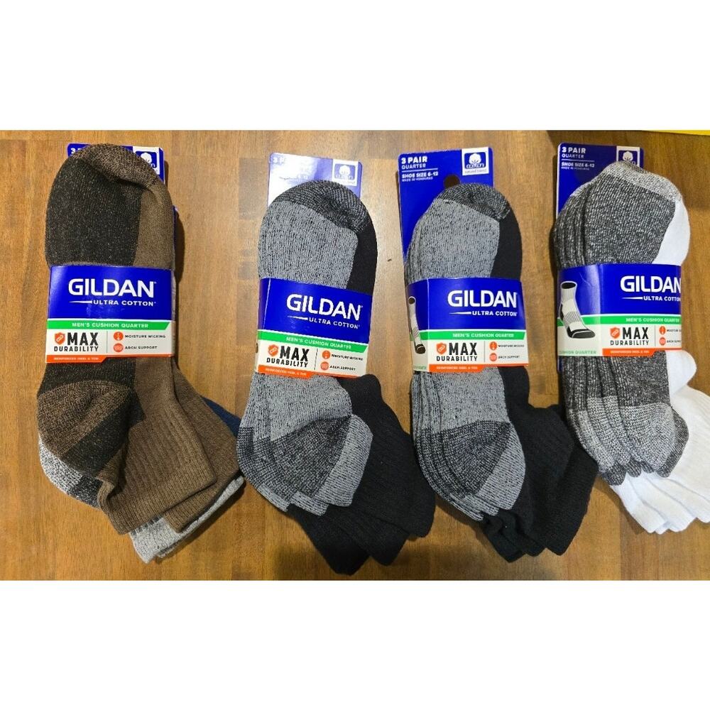 Gildan Men's Ultra Cotton Quarter Socks Multi Color, 3 Pack LOT of 4